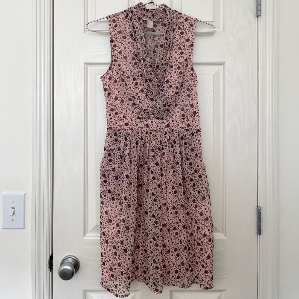 Soft Pink Floral V Neck Spring Dress
